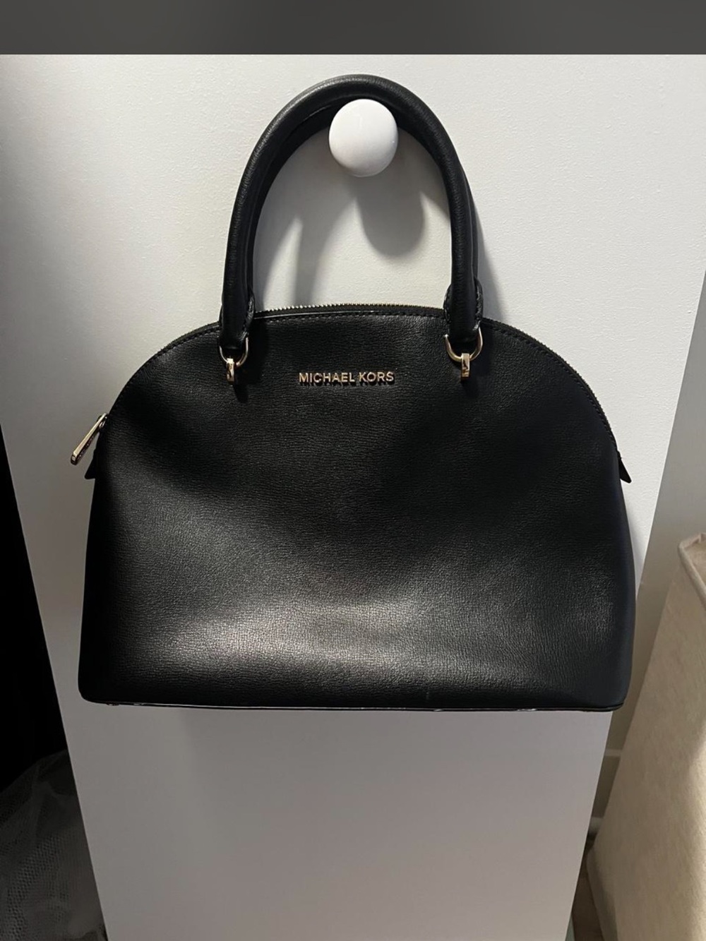 Michael Kors Black Dome Satchel with Gold Hardware